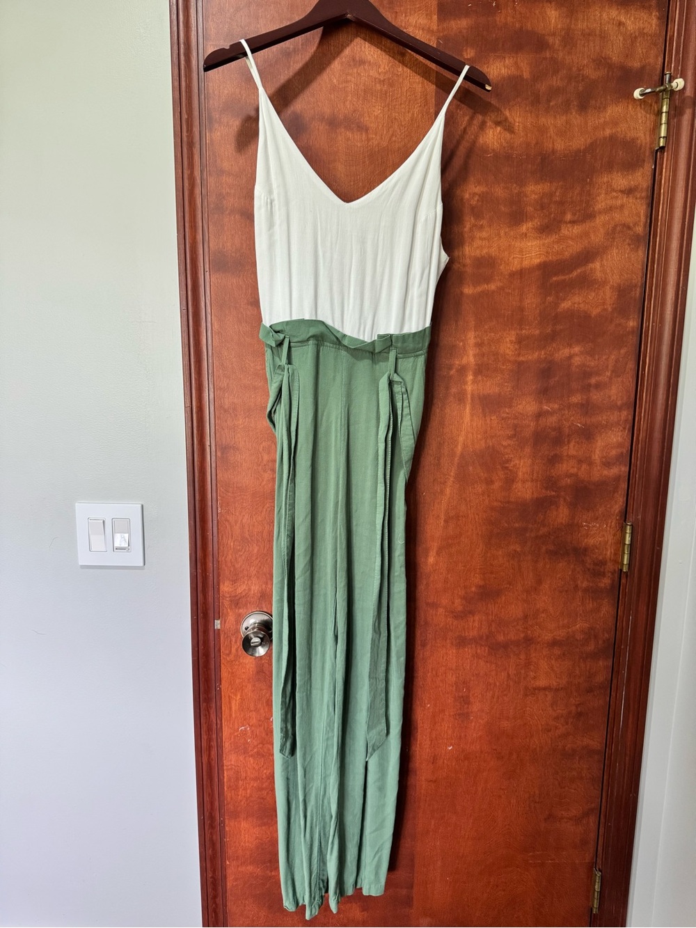 Two-Tone White and Sage Green Jumpsuit